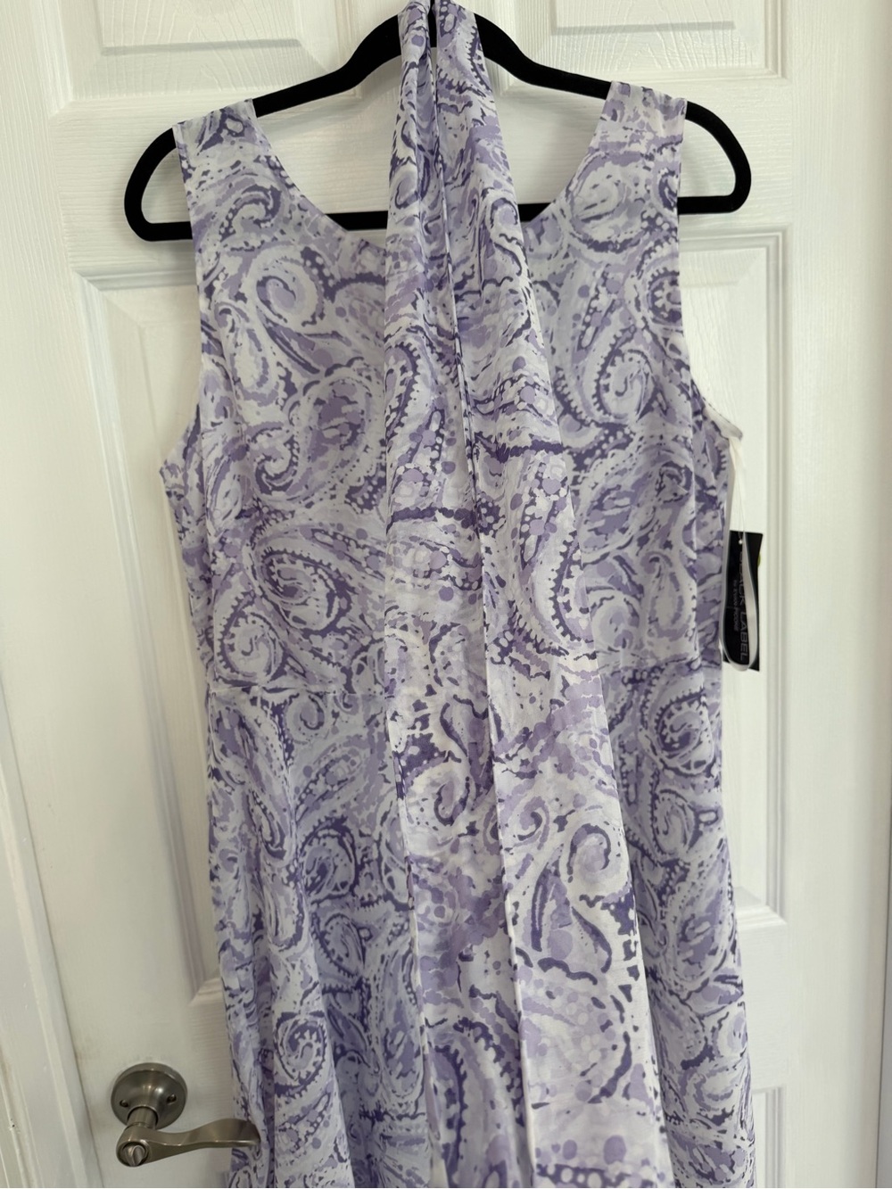 Lavender Paisley Midi Dress with belt Detail